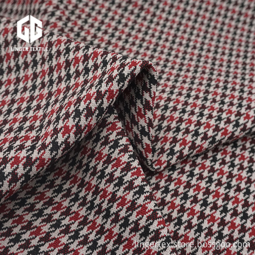 Kain Houndstooth Polyester Jacquard Dengan Elastane